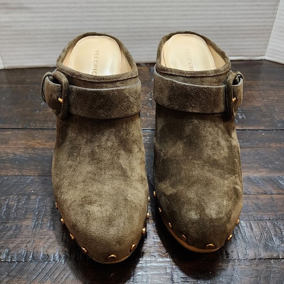 Veronica Beard military‎ green Dacey Suede studded Clogs women's size 9 new - Picture 1 of 9